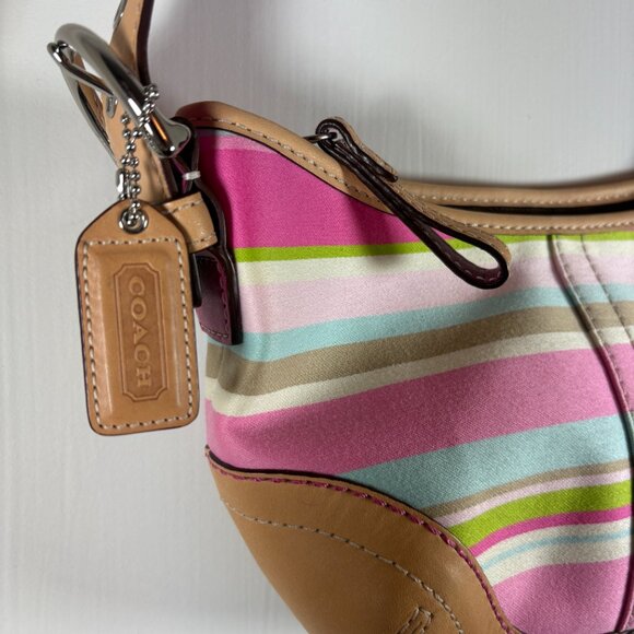 COACH | Pastel Stripe Sateen & Leather Shoulder Bag | Y2K Vintage | RARE - Picture 2 of 6